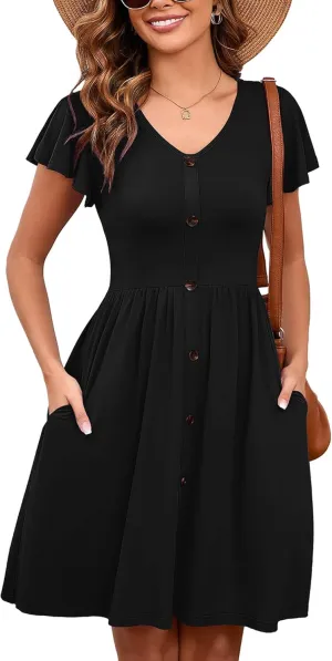 Heymoments Women's Summer Short Sleeve Dresses Casual T-Shirt Flowy Tunic Ladies Beach Sundress