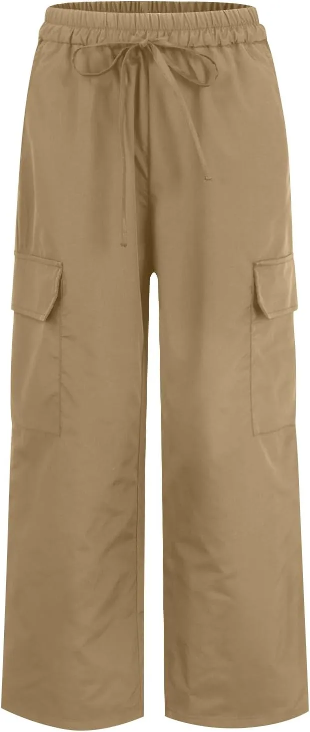High Waisted Cargo Pants Women Y2K Drawstring Baggy Trendy Trousers with Pockets Casual Sweatpants Streetwear