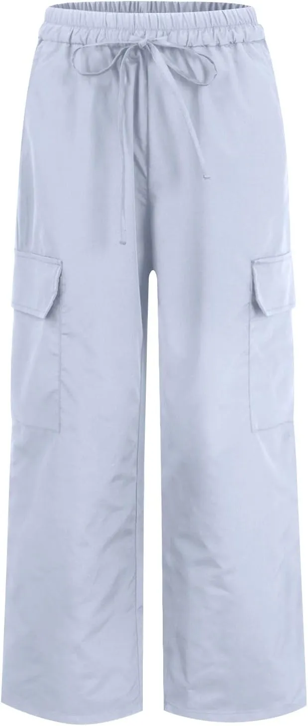 High Waisted Cargo Pants Women Y2K Drawstring Baggy Trendy Trousers with Pockets Casual Sweatpants Streetwear