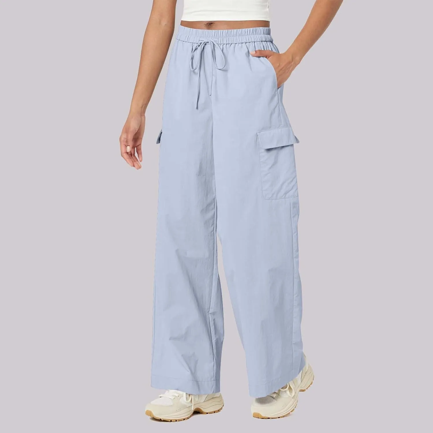 High Waisted Cargo Pants Women Y2K Drawstring Baggy Trendy Trousers with Pockets Casual Sweatpants Streetwear