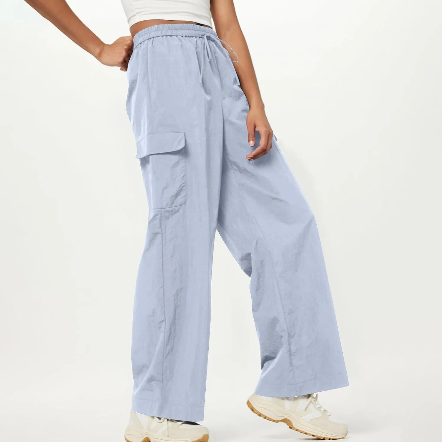 High Waisted Cargo Pants Women Y2K Drawstring Baggy Trendy Trousers with Pockets Casual Sweatpants Streetwear