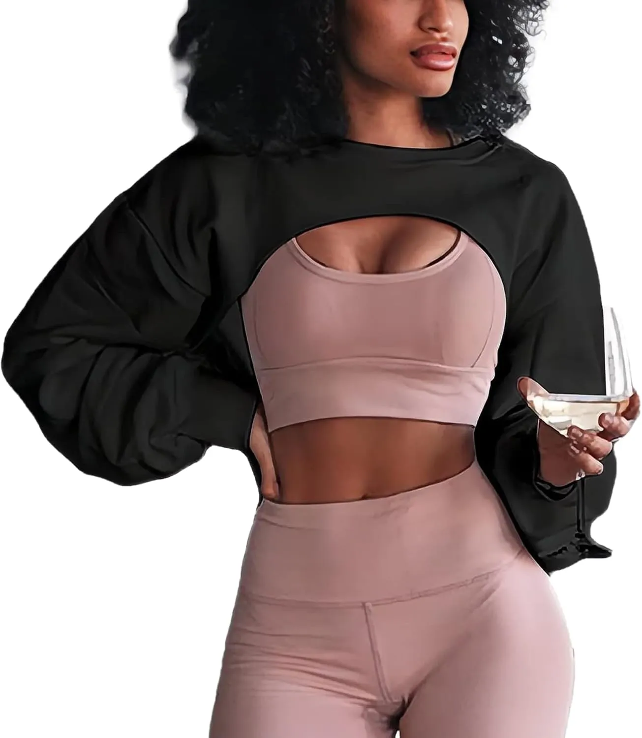 Hilinker Women's Crewneck Long Sleeve Crop Top Casual Loose Cropped Sweatshirt Workout