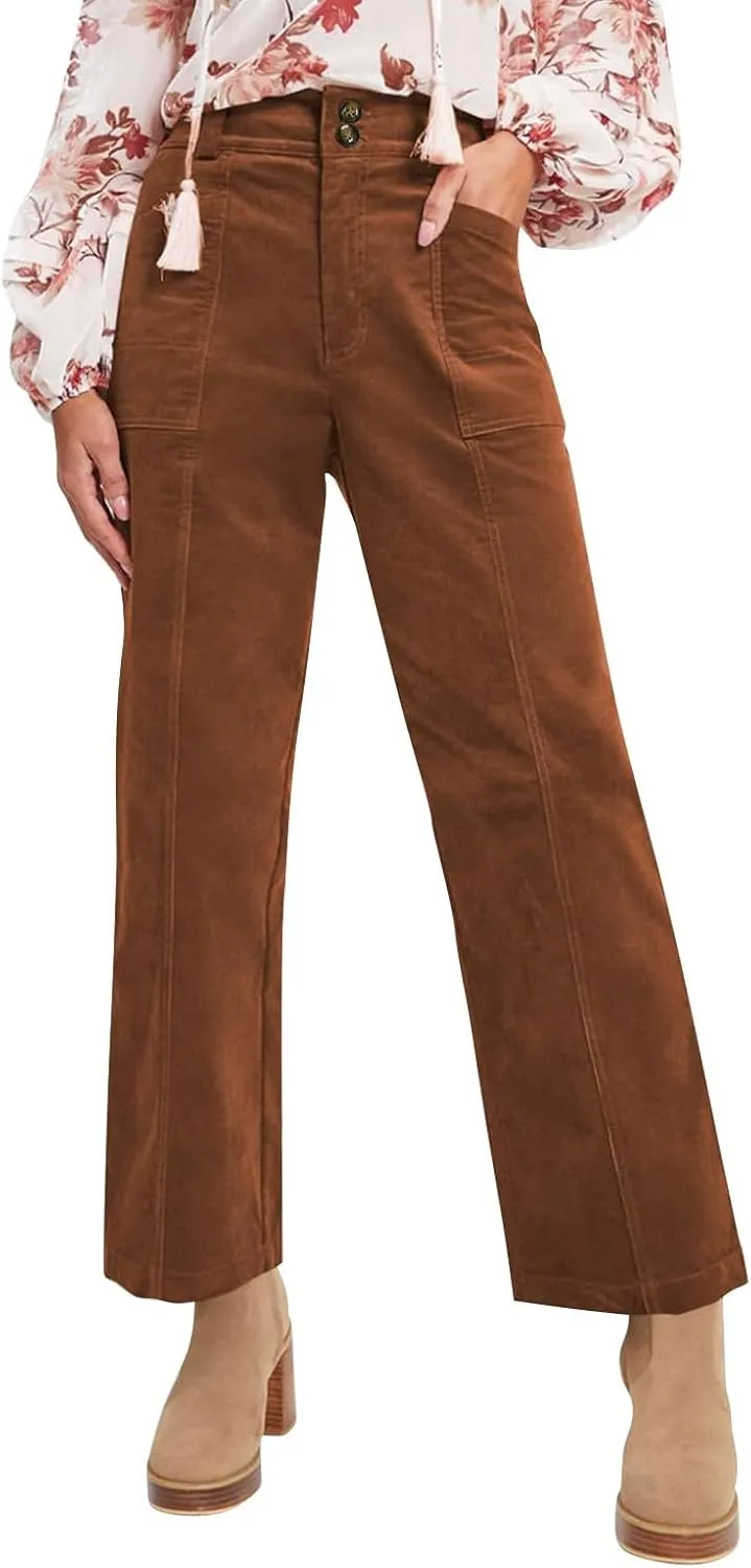 HTHLVMD Women's Corduroy Pants 2024 Winter Fashion Casual Straight Leg High Waisted Corduroy Pants with Pockets
