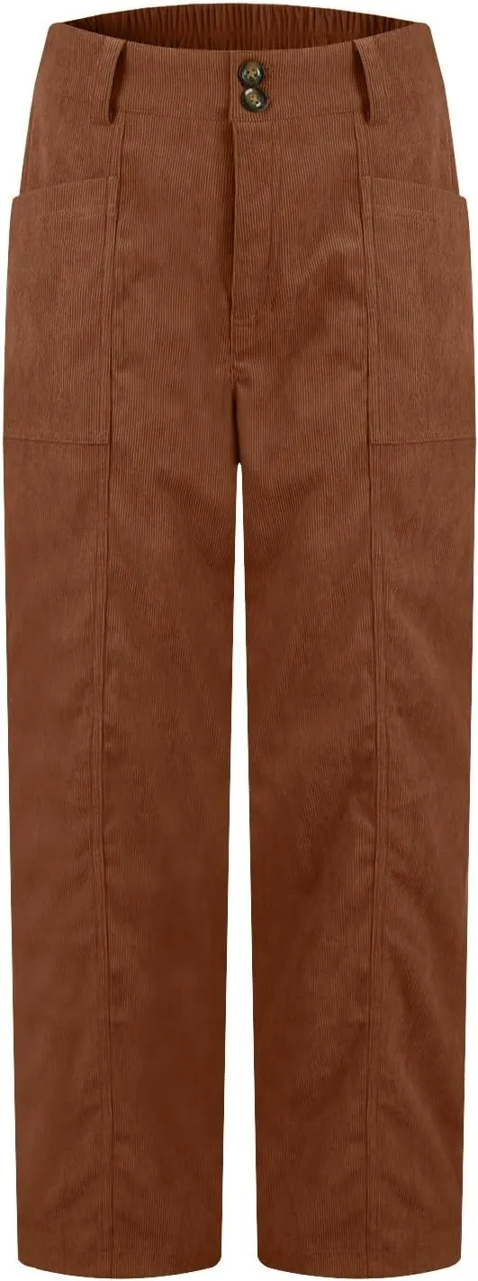 HTHLVMD Women's Corduroy Pants 2024 Winter Fashion Casual Straight Leg High Waisted Corduroy Pants with Pockets