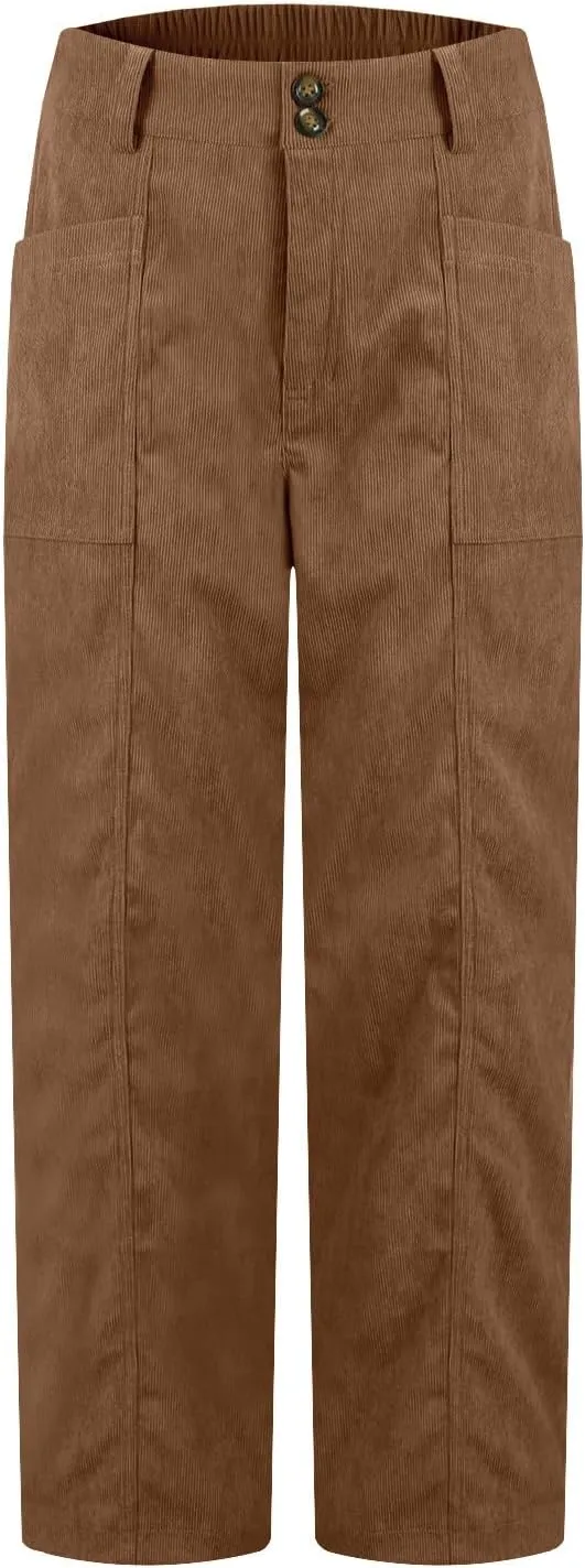 HTHLVMD Women's Corduroy Pants 2024 Winter Fashion Casual Straight Leg High Waisted Corduroy Pants with Pockets