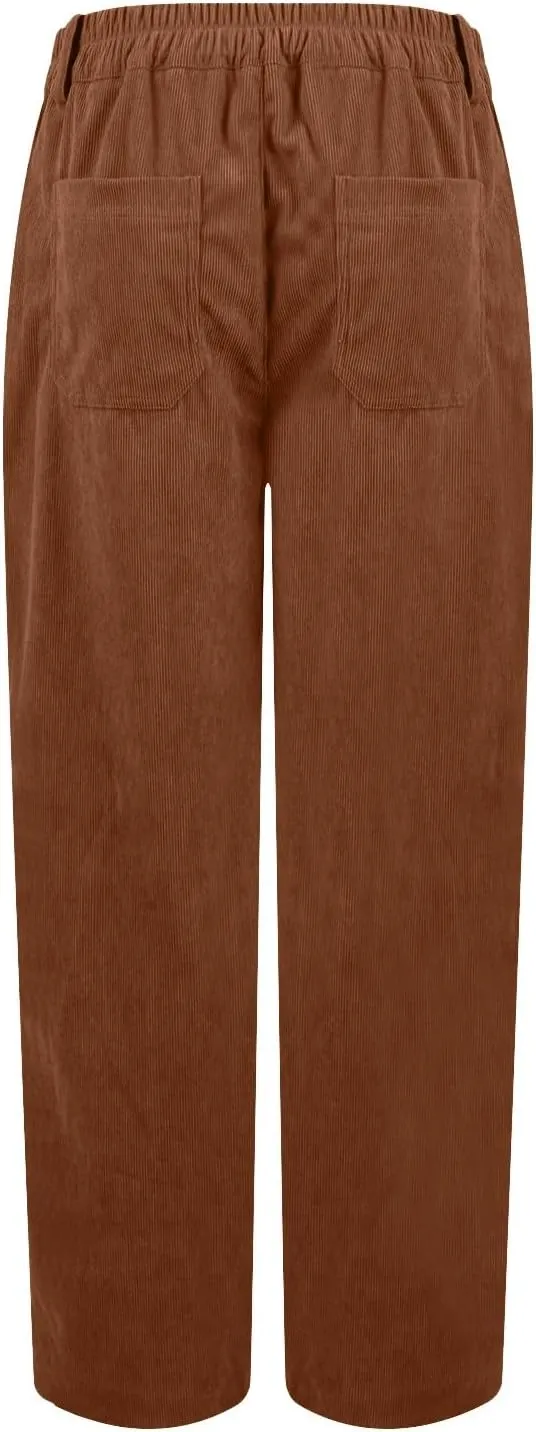 HTHLVMD Women's Corduroy Pants 2024 Winter Fashion Casual Straight Leg High Waisted Corduroy Pants with Pockets