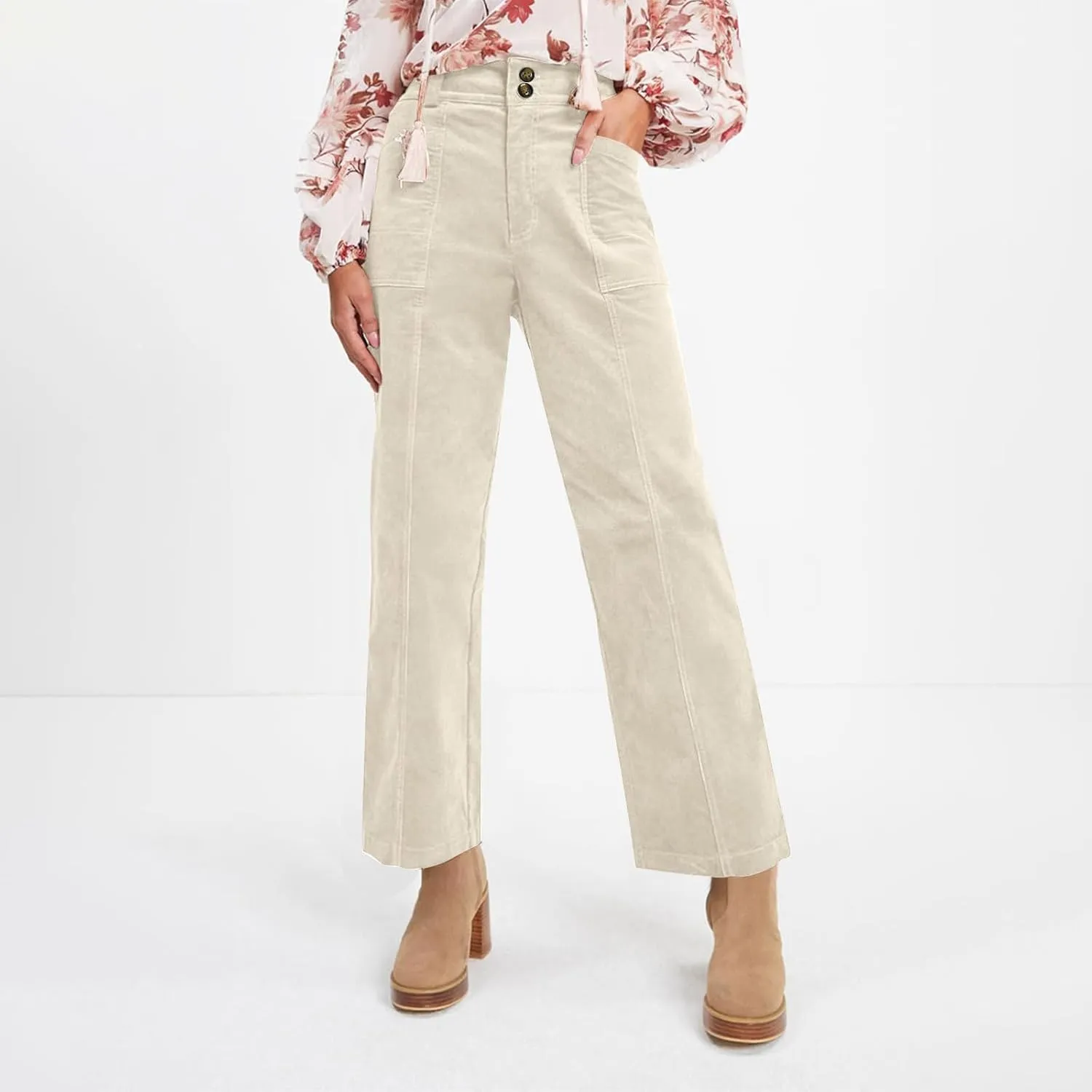 HTHLVMD Women's Corduroy Pants 2024 Winter Fashion Casual Straight Leg High Waisted Corduroy Pants with Pockets