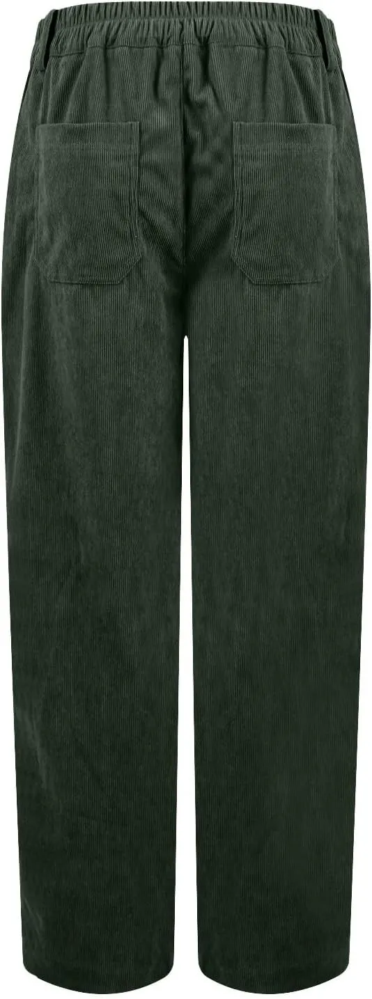 HTHLVMD Women's Corduroy Pants 2024 Winter Fashion Casual Straight Leg High Waisted Corduroy Pants with Pockets