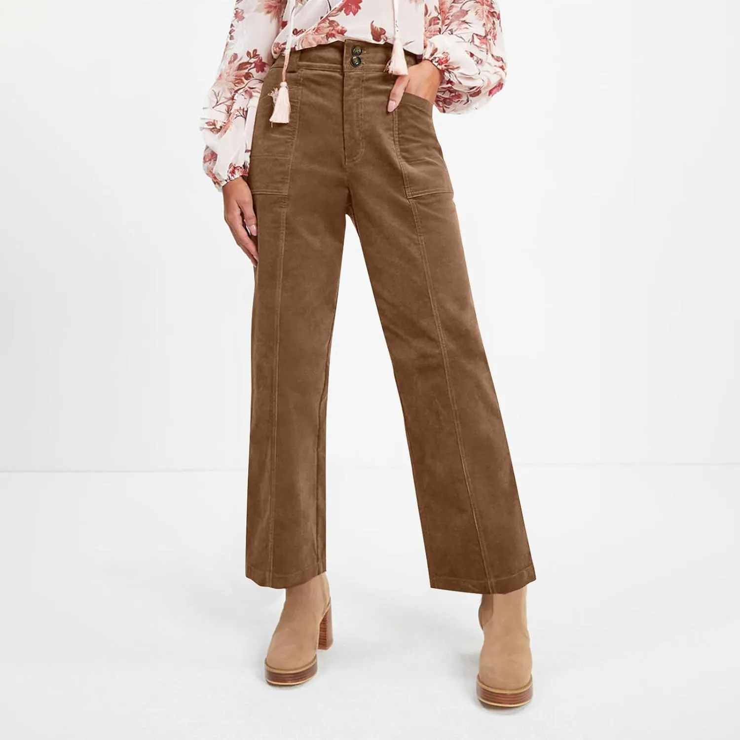 HTHLVMD Women's Corduroy Pants 2024 Winter Fashion Casual Straight Leg High Waisted Corduroy Pants with Pockets