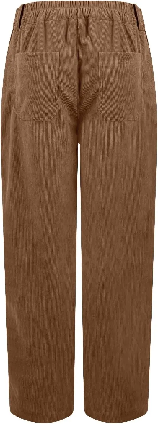 HTHLVMD Women's Corduroy Pants 2024 Winter Fashion Casual Straight Leg High Waisted Corduroy Pants with Pockets