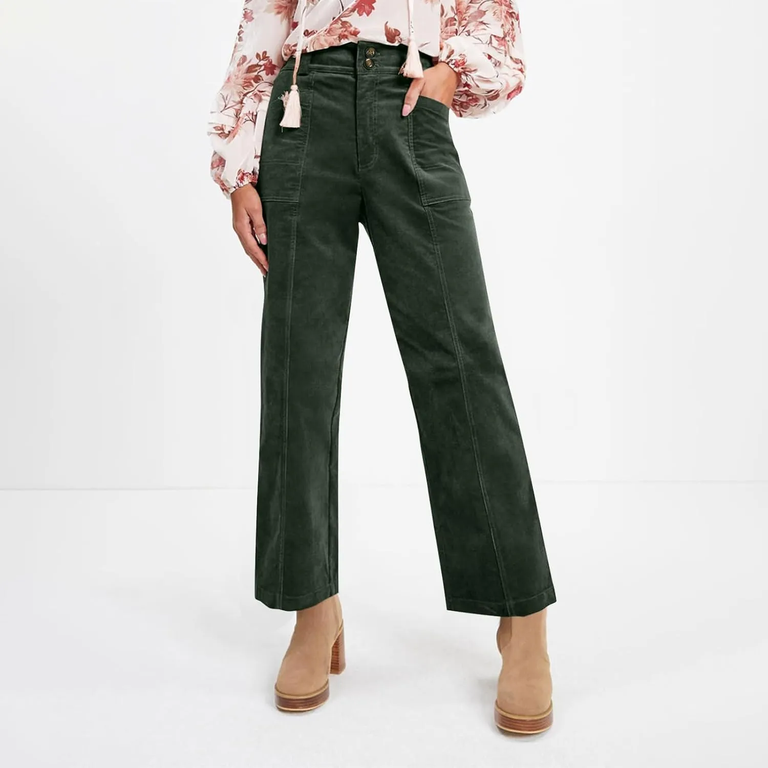 HTHLVMD Women's Corduroy Pants 2024 Winter Fashion Casual Straight Leg High Waisted Corduroy Pants with Pockets