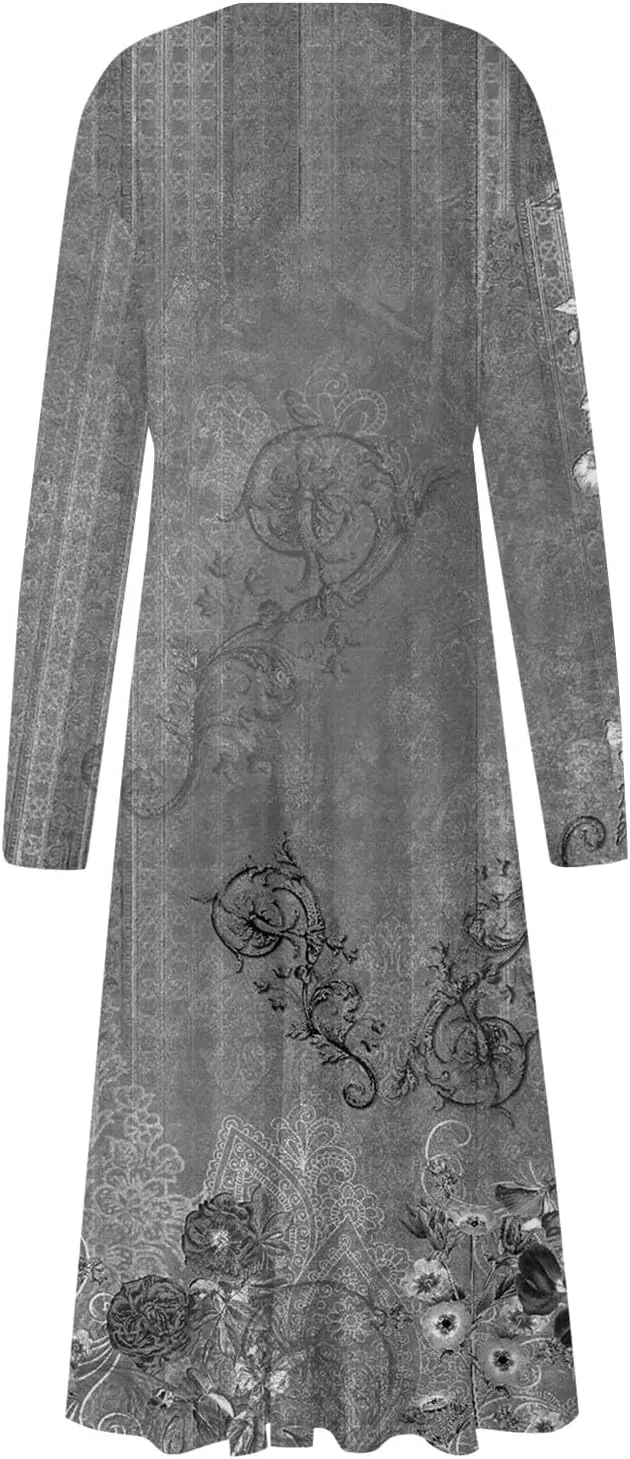 HXHYQKP Women's Formal Dresses Birthday Gifts for Women Boho Dress Long Sleeve Wrap V Neck Ruffle Belted Maxi Dresse