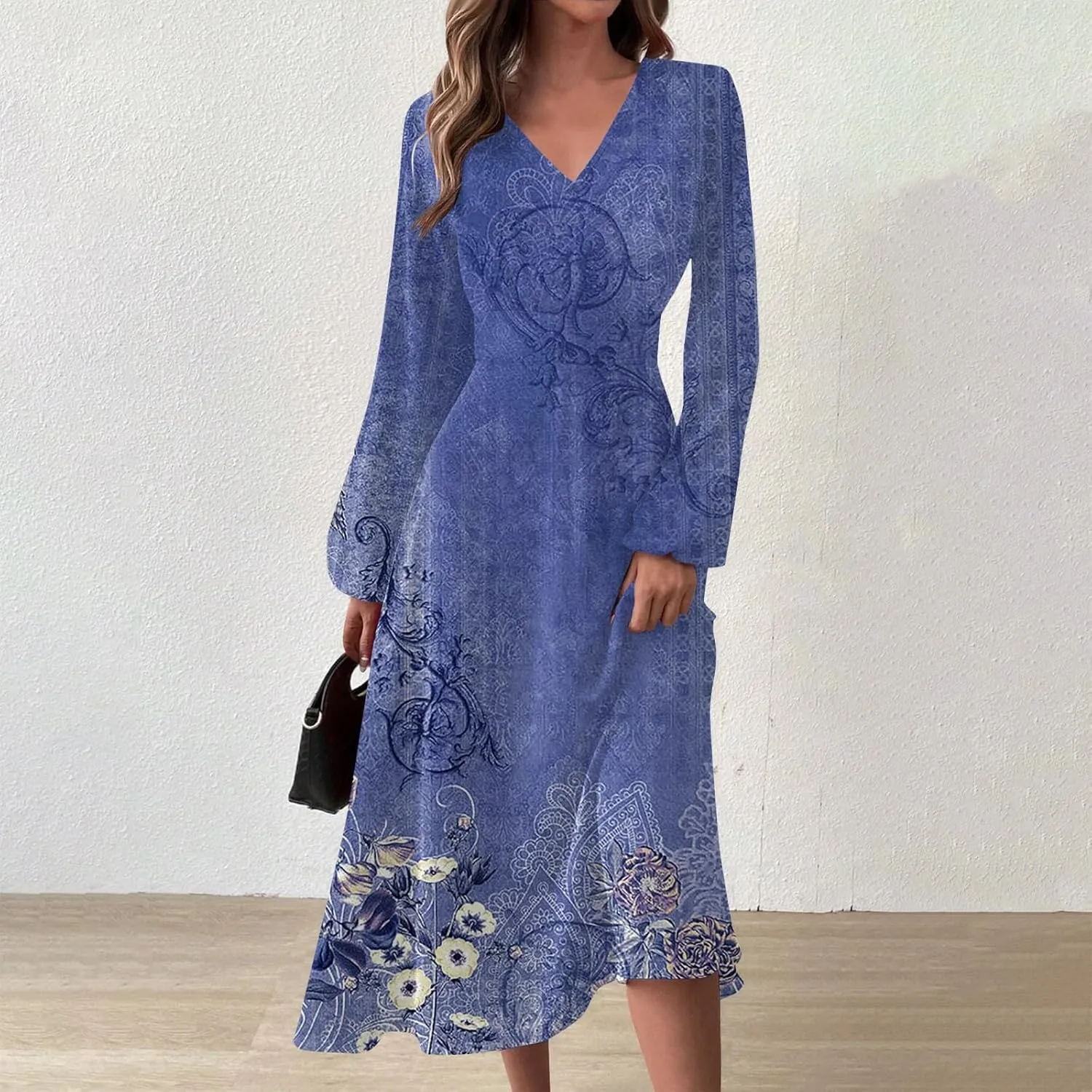 HXHYQKP Women's Formal Dresses Birthday Gifts for Women Boho Dress Long Sleeve Wrap V Neck Ruffle Belted Maxi Dresse