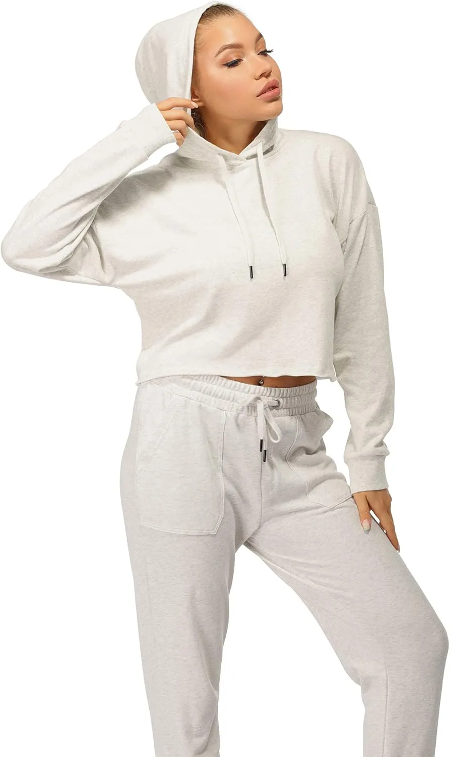 icyzone Workout Sweatshirts for Women - Long Sleeve Crop Top Hoodie Exercise Pullover