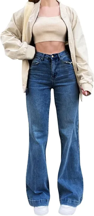 Jeans for Women High Waist Plus Size Flared Straight Leg Loose Trendy Bell Bottom Denim Pants Summer Wide Leg Pants
