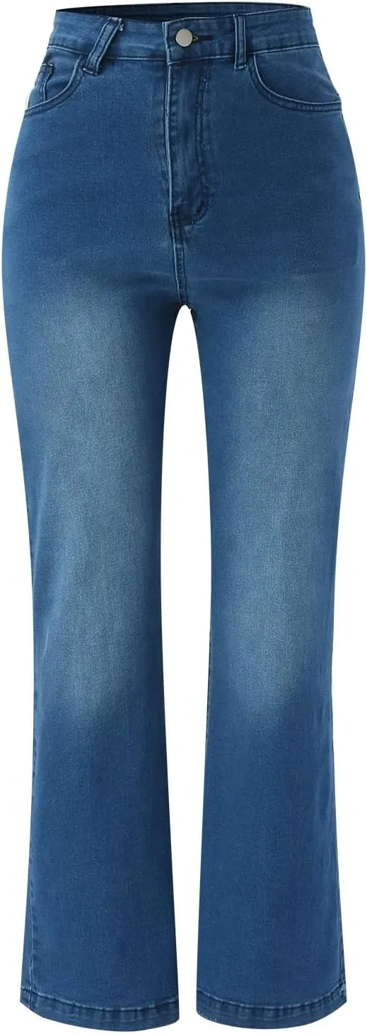 Jeans for Women High Waist Plus Size Flared Straight Leg Loose Trendy Bell Bottom Denim Pants Summer Wide Leg Pants