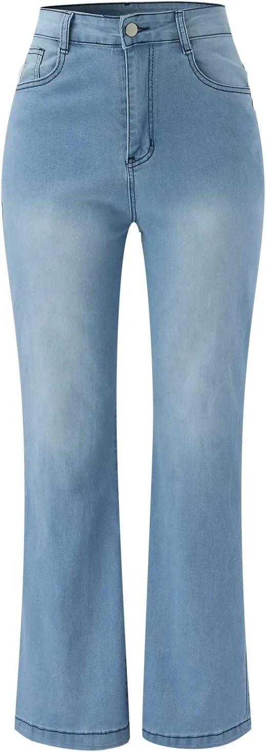 Jeans for Women High Waist Plus Size Flared Straight Leg Loose Trendy Bell Bottom Denim Pants Summer Wide Leg Pants