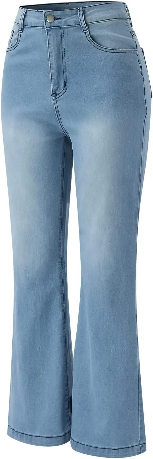 Jeans for Women High Waist Plus Size Flared Straight Leg Loose Trendy Bell Bottom Denim Pants Summer Wide Leg Pants