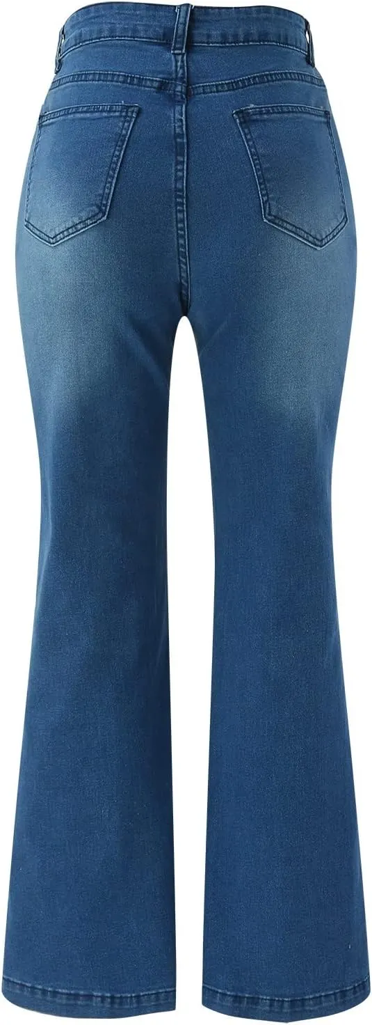 Jeans for Women High Waist Plus Size Flared Straight Leg Loose Trendy Bell Bottom Denim Pants Summer Wide Leg Pants