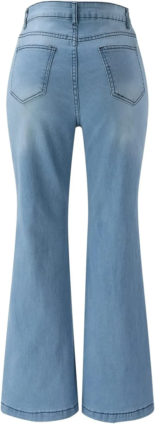Jeans for Women High Waist Plus Size Flared Straight Leg Loose Trendy Bell Bottom Denim Pants Summer Wide Leg Pants
