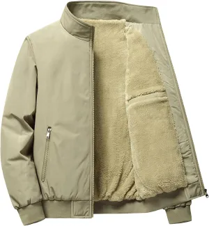 JEsilunmaMY Winter Coats for Men Full-Zip Stand Collar Sherpa Lined Fleece Jacket Plush Parka Warm Thicken Bomber Jacket