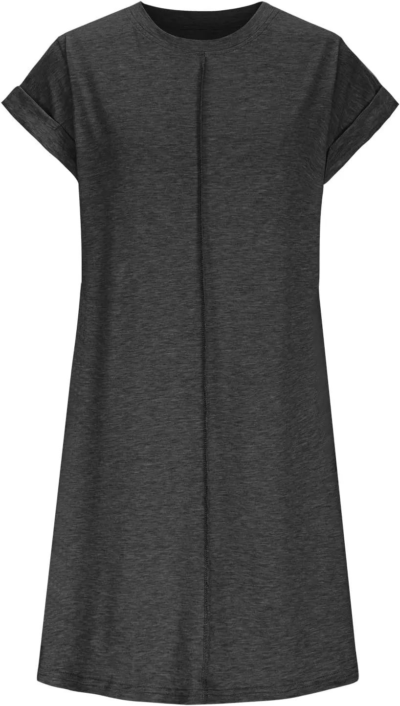 JOAU Summer Dresses for Women 2025 Loose Crew Neck Rolled Short Sleeve Casual T Shirt Dress Sleepwear Beach Swimsuit Cover Up