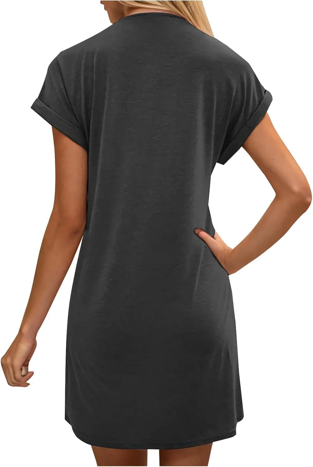 JOAU Summer Dresses for Women 2025 Loose Crew Neck Rolled Short Sleeve Casual T Shirt Dress Sleepwear Beach Swimsuit Cover Up