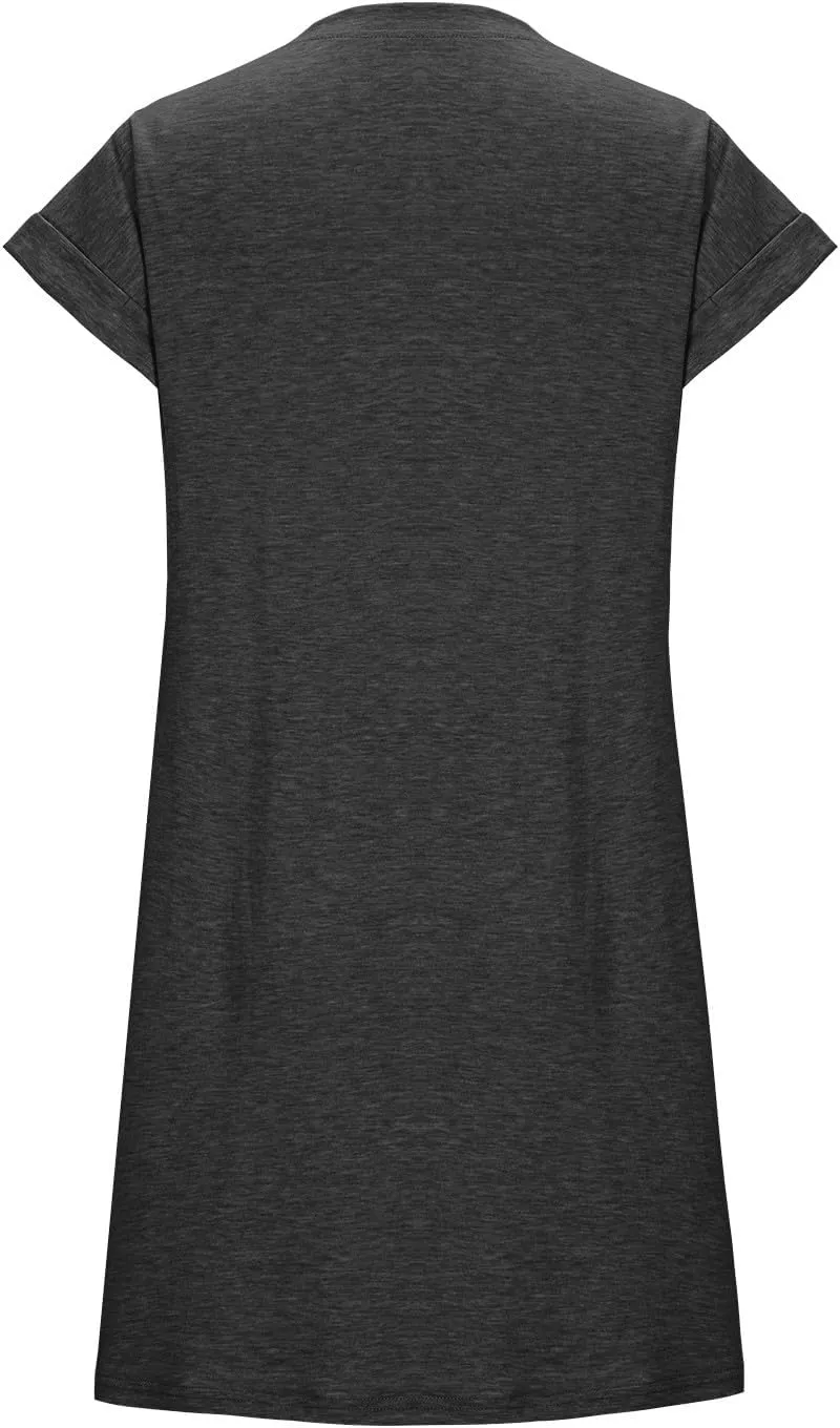 JOAU Summer Dresses for Women 2025 Loose Crew Neck Rolled Short Sleeve Casual T Shirt Dress Sleepwear Beach Swimsuit Cover Up