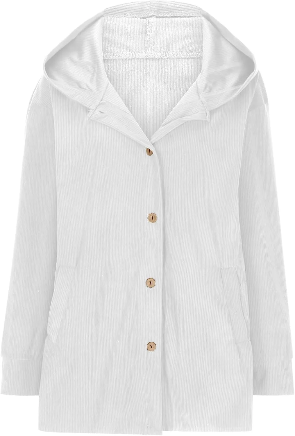 JOAU Women's Corduroy Jackets Casual Long Sleeve Button Down Hooded Jackets Loose Lightweight Shacket Coats with Pockets