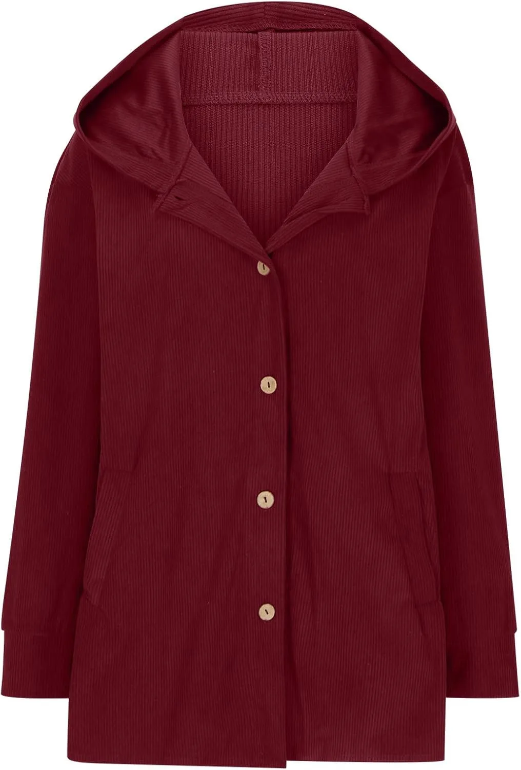 JOAU Women's Corduroy Jackets Casual Long Sleeve Button Down Hooded Jackets Loose Lightweight Shacket Coats with Pockets