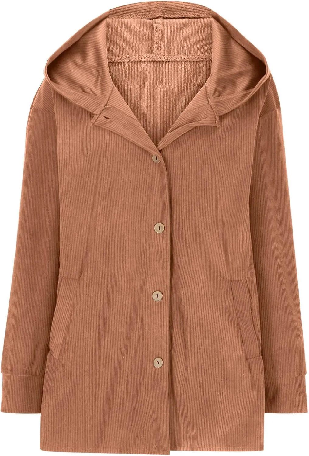 JOAU Women's Corduroy Jackets Casual Long Sleeve Button Down Hooded Jackets Loose Lightweight Shacket Coats with Pockets
