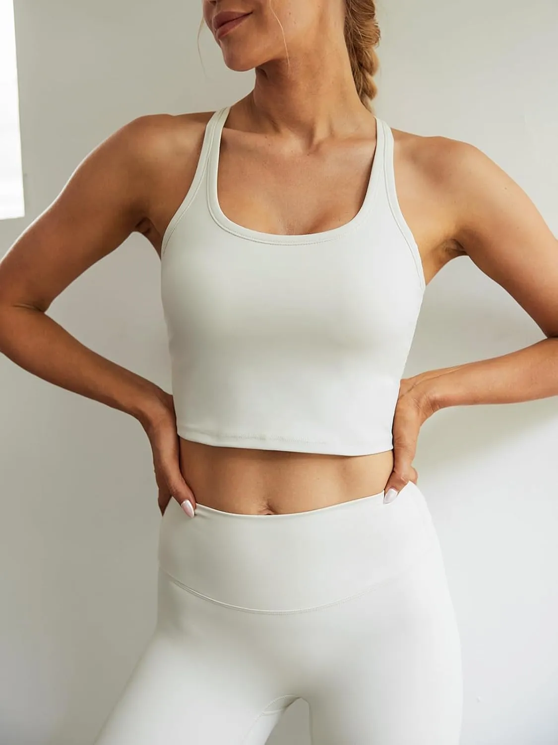 Lavento Women's Racerback Sports Bras Yoga Crop Top with Built in Bra
