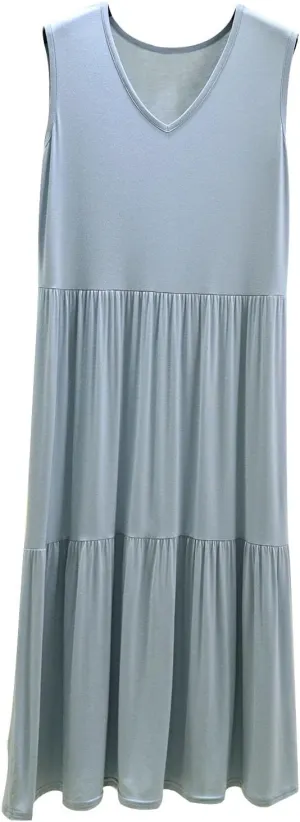 LEMONONSTORE 2025 Fashion Pleated Summer Dresses Women Sleeveless Cotton Linen Maxi Dress Plain V Neck Casual Beach Sundress