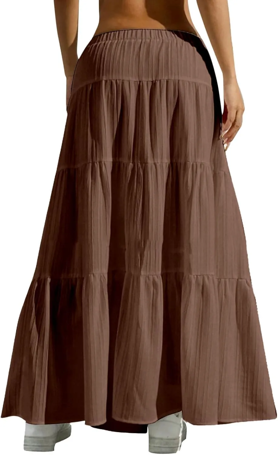 Linen Maxi Skirts for Women 2025 Summer Beach Vacation Drawstring Elastic Waisted Flowy Pleated Long Skirt