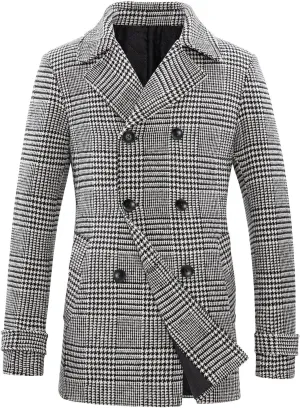 Lisskolo Men's Wool Blend Double Breasted Pea Coat Classic Notched Collar Warm Woolen Coats Winter Outwear Jackets