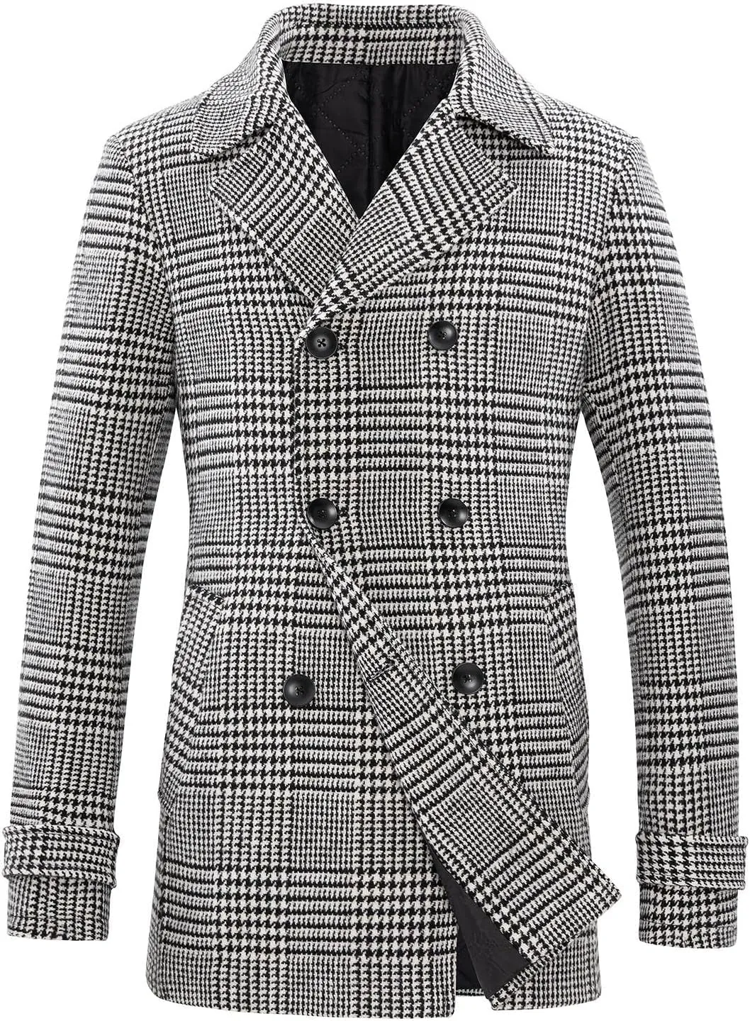 Lisskolo Men's Wool Blend Double Breasted Pea Coat Classic Notched Collar Warm Woolen Coats Winter Outwear Jackets