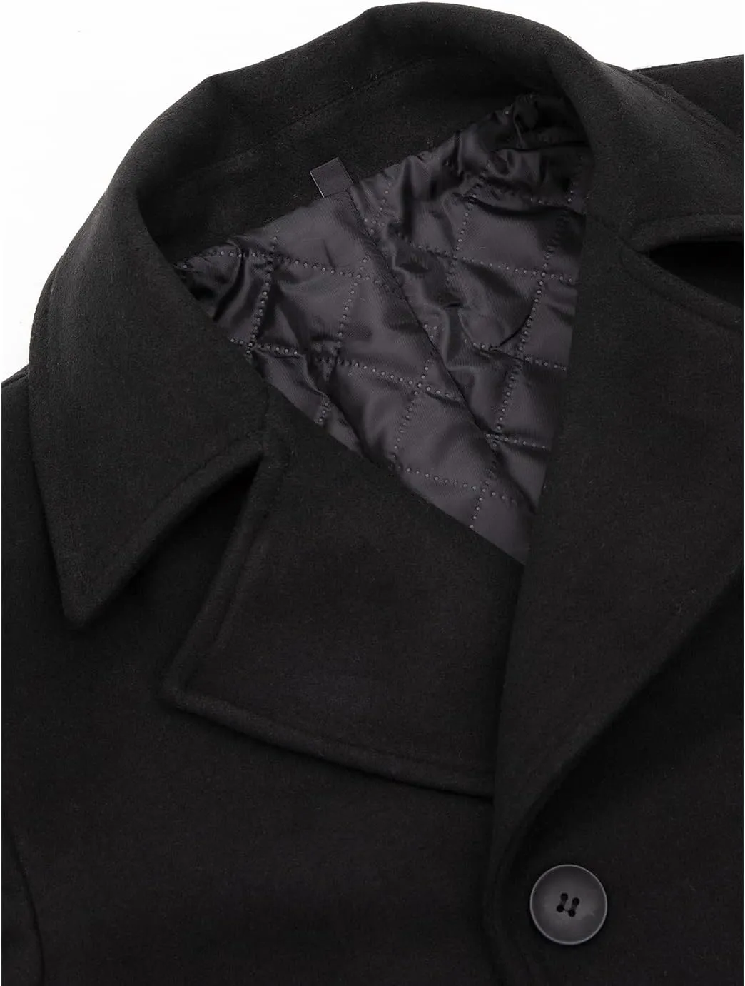 Lisskolo Men's Wool Blend Double Breasted Pea Coat Classic Notched Collar Warm Woolen Coats Winter Outwear Jackets