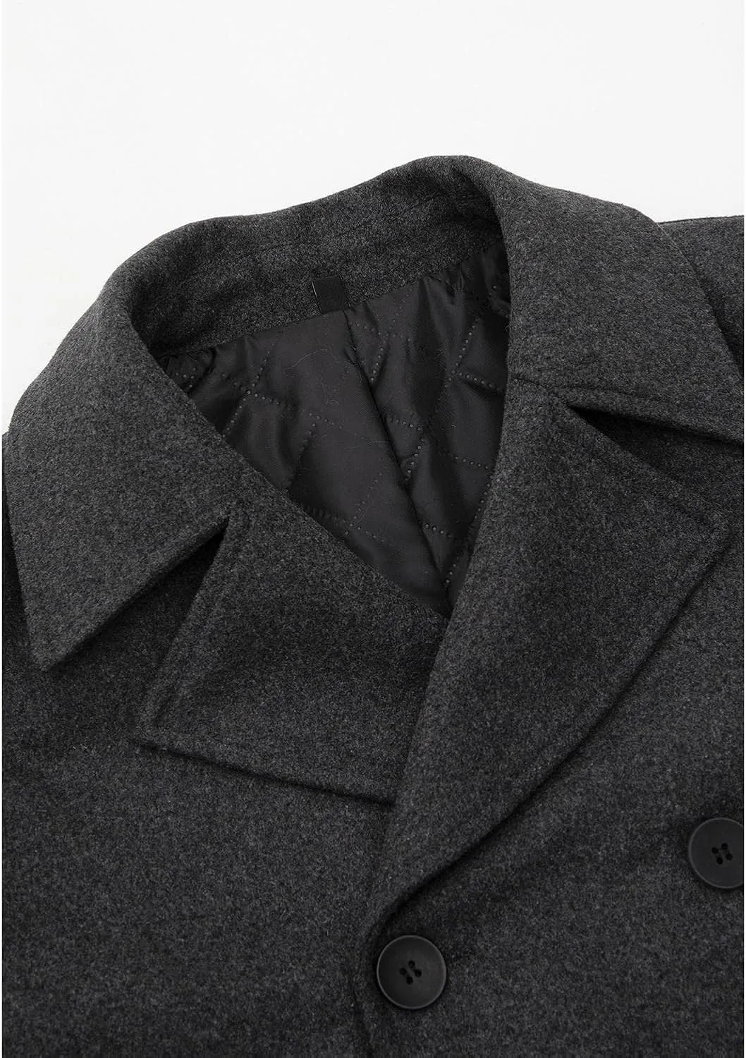 Lisskolo Men's Wool Blend Double Breasted Pea Coat Classic Notched Collar Warm Woolen Coats Winter Outwear Jackets