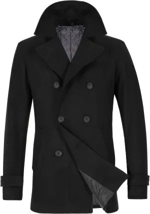 Lisskolo Men's Wool Blend Double Breasted Pea Coat Classic Notched Collar Warm Woolen Coats Winter Outwear Jackets