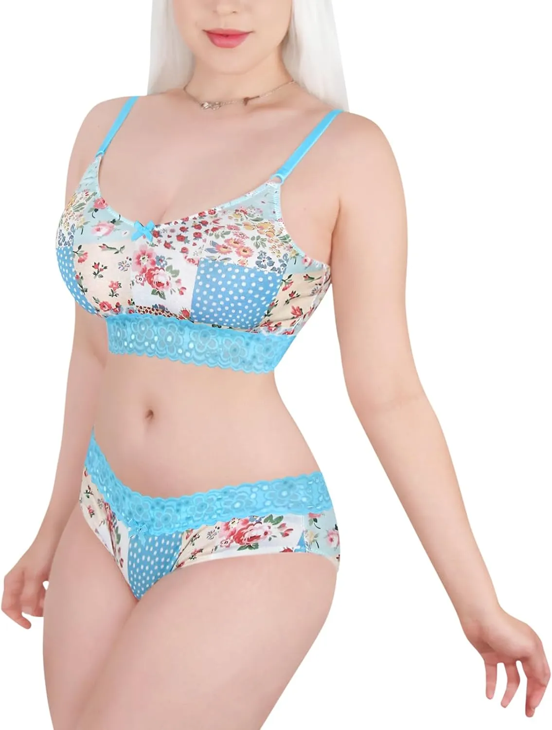 Littleforbig Lacy Trim Women Nightwear Strap Sleepwear Cami Top Shorts Lingerie Bralette Loungewear Set - Shabby Chic