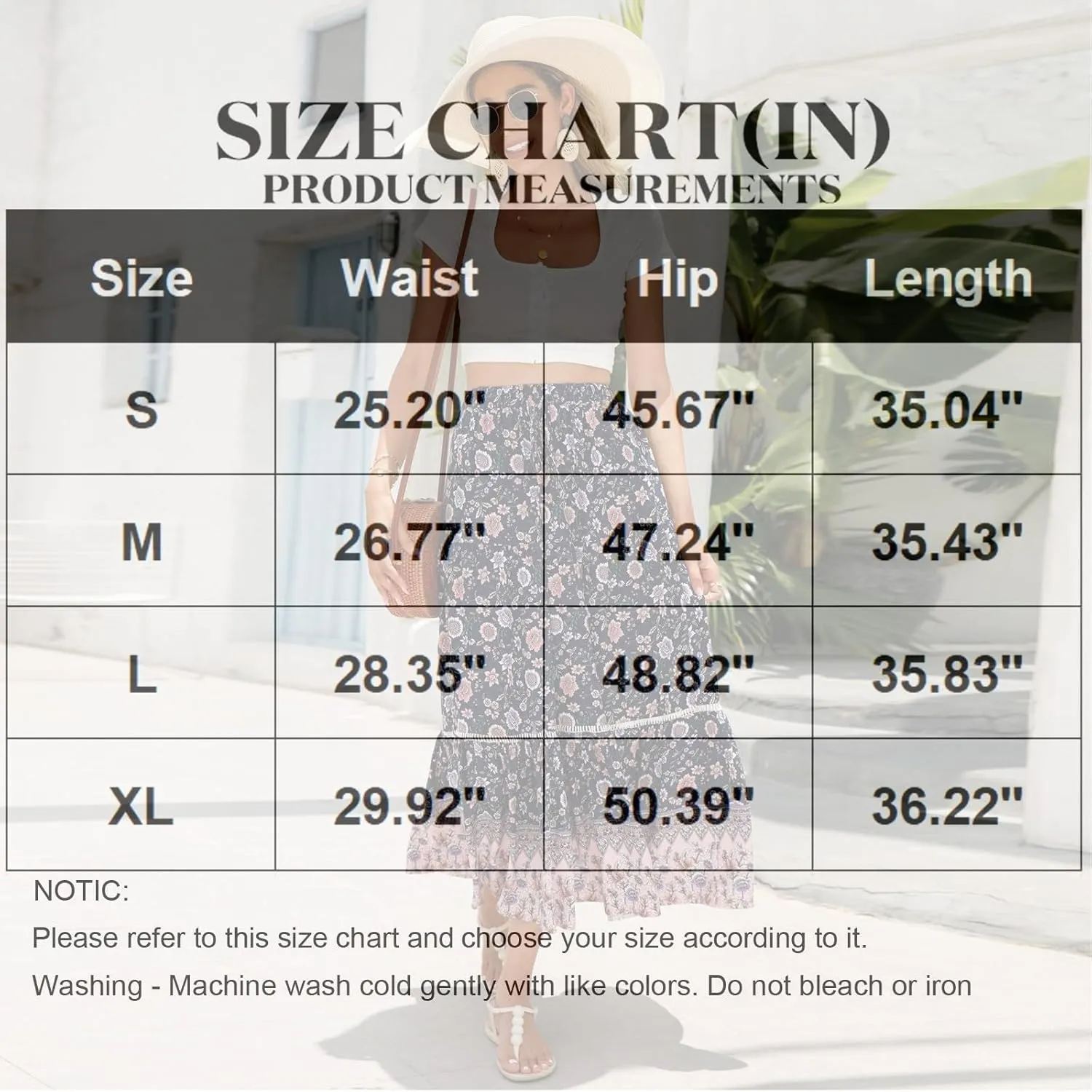 Long Skirts for Women,Beach Vacation Flowy Maxi Skirts 2025 Trendy Elastic Waist Boho Skirt Spring Summer Easter