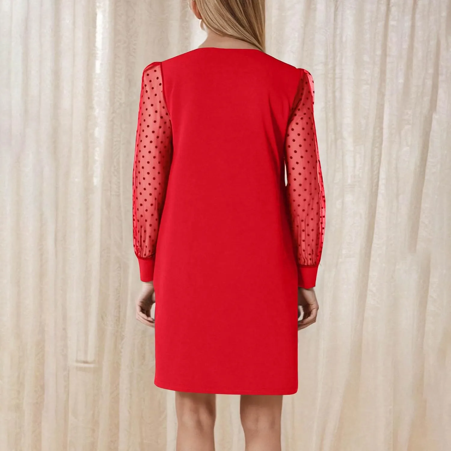 Long Sleeve Dresses for Women 2025 Crewneck Summer Short Dress Loose Fit Shift Dress