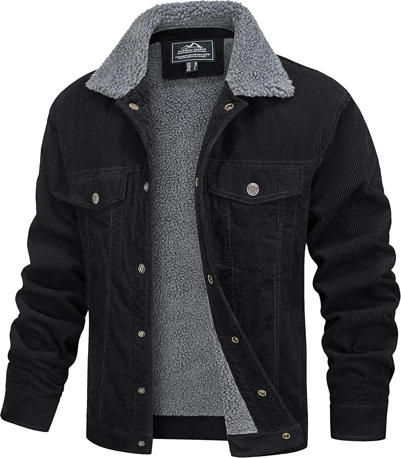 MAGCOMSEN Men's Corduroy Jacket Sherpa Lined Trucker Jackets Cotton Turn-Down Collar Warm Winter Jacket Casual Coat 5 Pockets