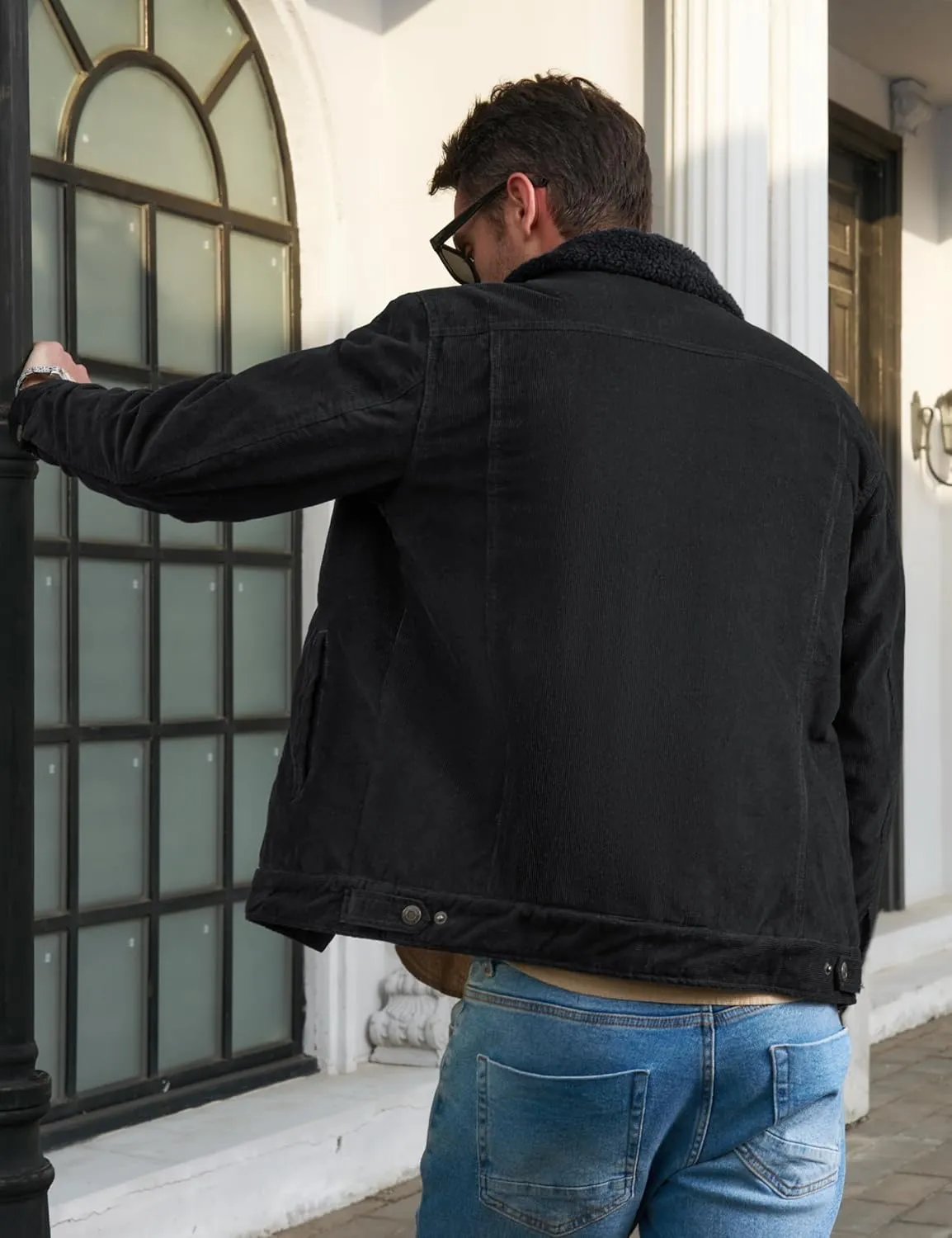 MAGCOMSEN Men's Corduroy Jacket Sherpa Lined Trucker Jackets Cotton Turn-Down Collar Warm Winter Jacket Casual Coat 5 Pockets