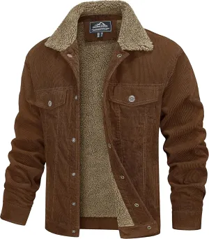 MAGCOMSEN Men's Corduroy Jacket Sherpa Lined Trucker Jackets Cotton Turn-Down Collar Warm Winter Jacket Casual Coat 5 Pockets