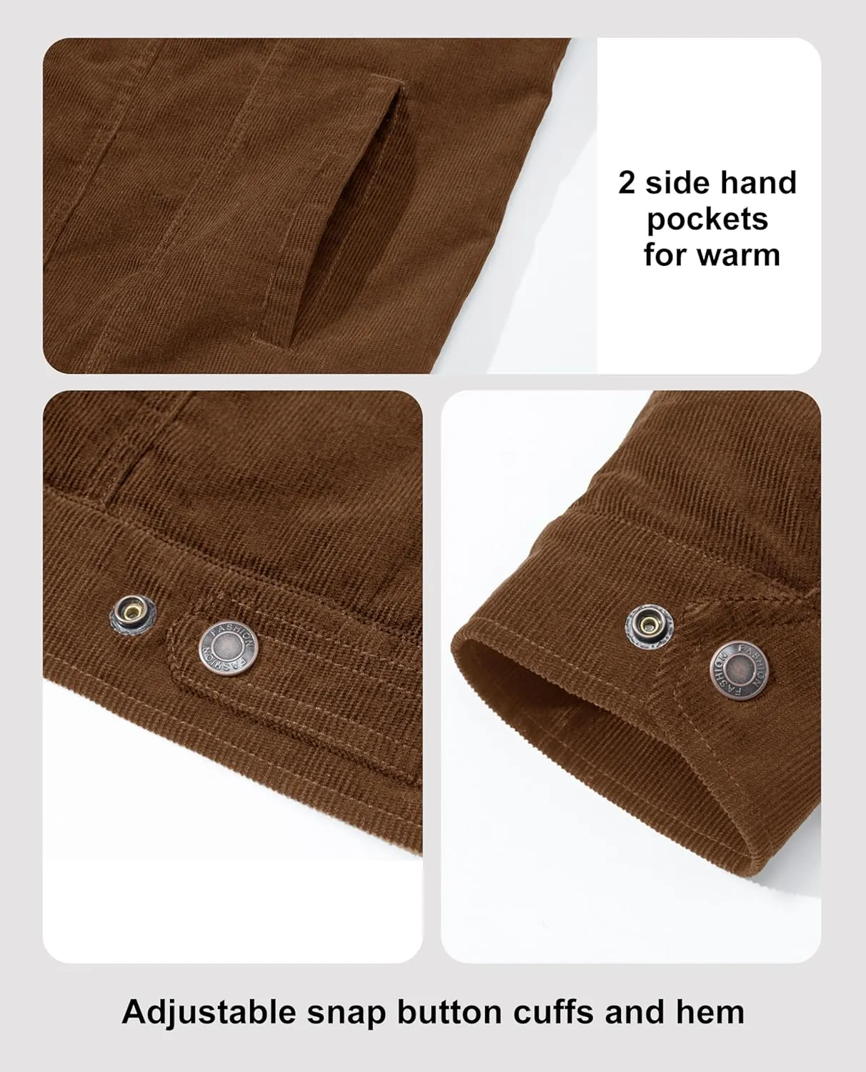 MAGCOMSEN Men's Corduroy Jacket Sherpa Lined Trucker Jackets Cotton Turn-Down Collar Warm Winter Jacket Casual Coat 5 Pockets