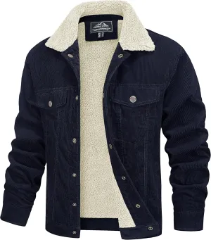 MAGCOMSEN Men's Corduroy Jacket Sherpa Lined Trucker Jackets Cotton Turn-Down Collar Warm Winter Jacket Casual Coat 5 Pockets