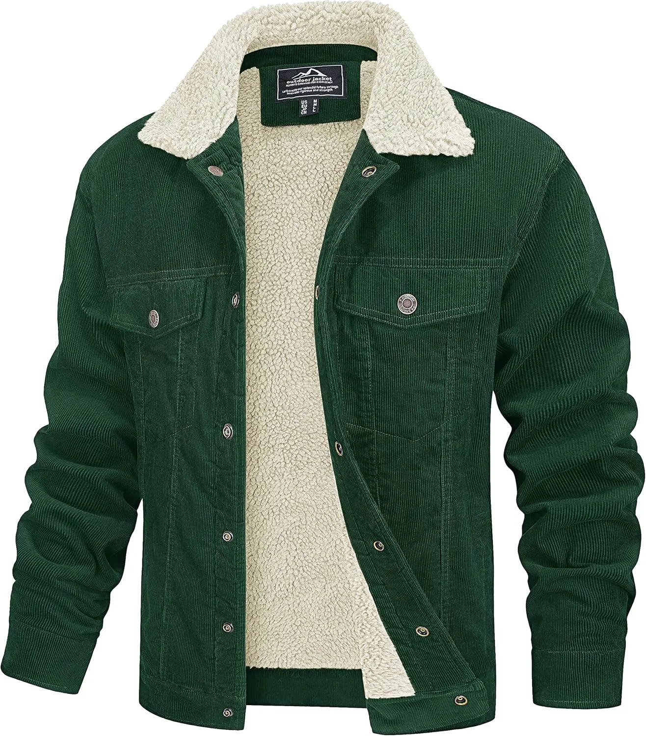 MAGCOMSEN Men's Corduroy Jacket Sherpa Lined Trucker Jackets Cotton Turn-Down Collar Warm Winter Jacket Casual Coat 5 Pockets