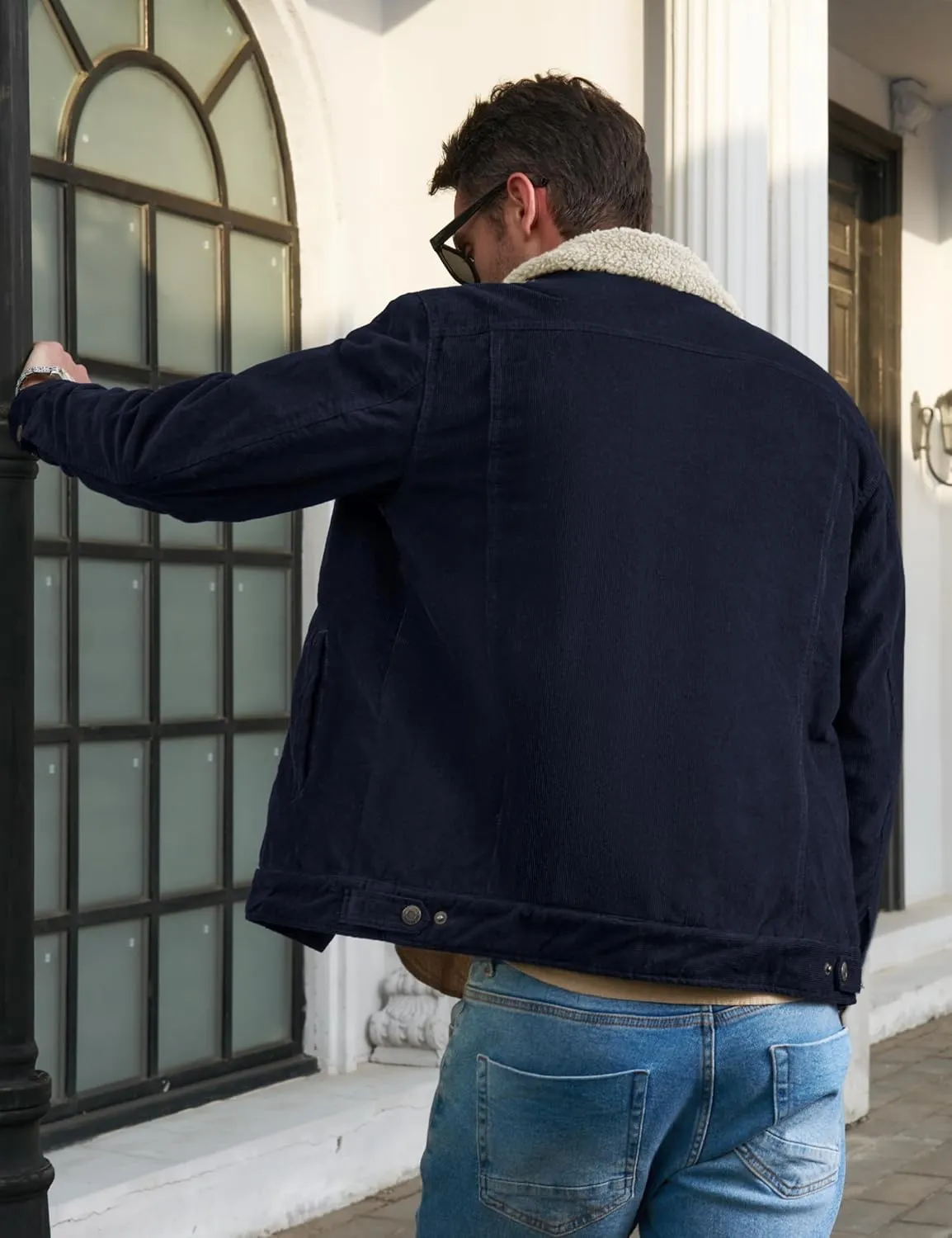 MAGCOMSEN Men's Corduroy Jacket Sherpa Lined Trucker Jackets Cotton Turn-Down Collar Warm Winter Jacket Casual Coat 5 Pockets