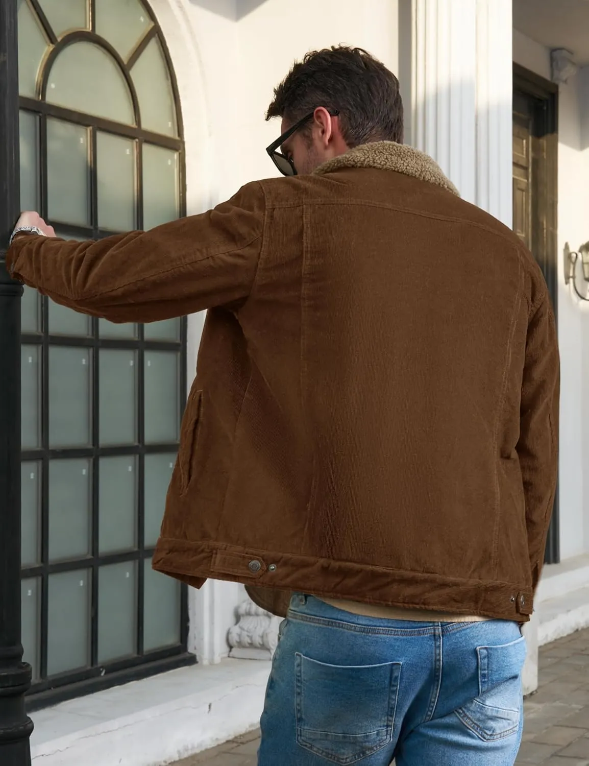 MAGCOMSEN Men's Corduroy Jacket Sherpa Lined Trucker Jackets Cotton Turn-Down Collar Warm Winter Jacket Casual Coat 5 Pockets